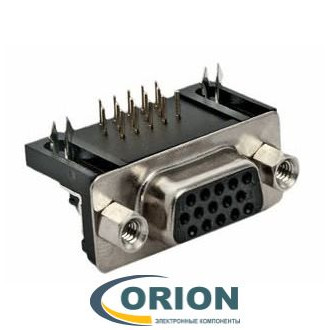 DHR-15FA Гнездо 15 контактов на плату угловое