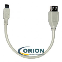 Переходник USB mini-B(5P) штекер - USB A гнездо с кабелем 0.2м (v2.0) Rexant White