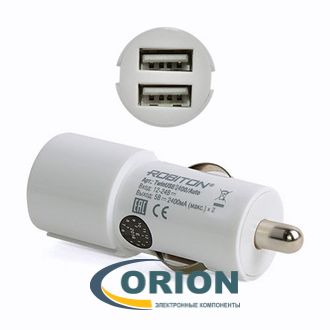 Автомобильный адаптер  5V 4800mA с 2 USB разъемами ROBITON TwinUSB2400/Auto