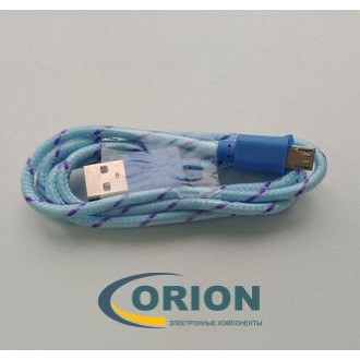 Шнур USB A штекер - USB micro-B(5P) штекер 1.0м (v2.0) нейлон SH0006-V8 blue