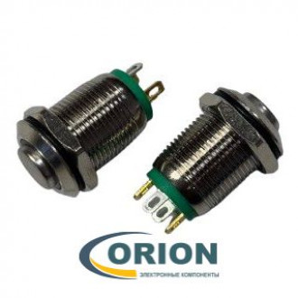 Кнопка QN12-C1   5V зеленая подсветка OFF-(ON) 36V 2A IP67 (выступающая плоская/клеммы)