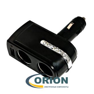 Автомобильный адаптер Разветвитель прикуривателя на 2 гнезда + USB 5V 1A REXANT