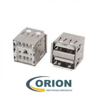 USBA-2FR Розетка на плату сдвоенная вертикальная 2x4pin белая с фланцем
