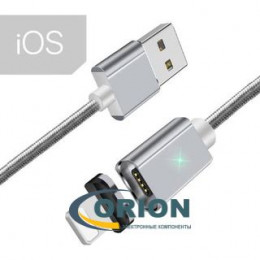 Шнур Lightning для iPhone 1.0м текстиль магнитный Essager Silver