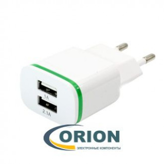 Сетевой адаптер 5V 2100mA с 2 USB USB2100 белый