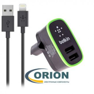 Сетевой адаптер 5V 2100mA с 2 USB BELKIN F8J052 черный + шнур Lightning штекер 1.2м