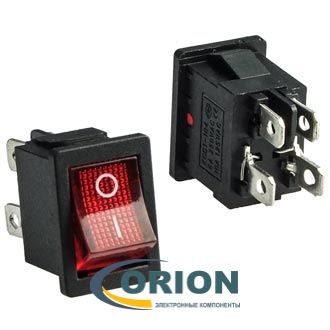 Переключатель, выключатель KCD1-201N-4-C3-R/4P ON-OFF 250V 6A 4 pin (красный/прямоугольный)
