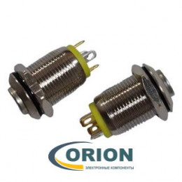 Кнопка QN12-C1  12V желтая подсветка OFF-(ON) 36V 2A IP67 (выступающая/клеммы)