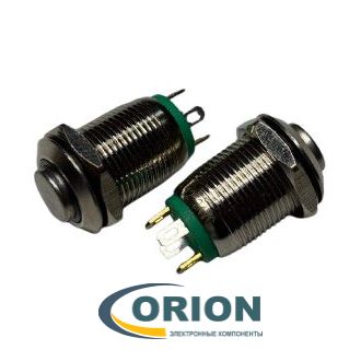 Кнопка QN12-C1  12V зеленая подсветка OFF-(ON) 36V 2A IP67 (выступающая плоская/клеммы)