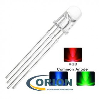 Светодиод  5мм RGB красный/зеленый/синий прозрачный 30° 4 вывода