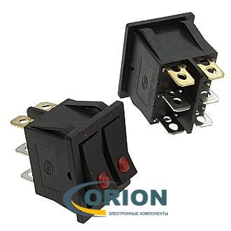Переключатель, выключатель KCD3-2201-C B/6P 2ON-OFF 250V 15A 6 pin(черный корпус красная подсветка)