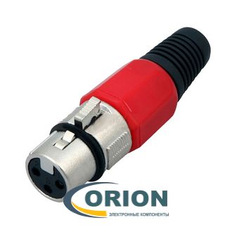 Гнездо XLR 3P металл на кабель цанга красный