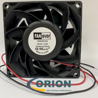 Вентилятор  80х80х32mm DC 12V 0.75A (качения) FANOVER FD8032B12H2 с гибким отводом 300мм 2 pin