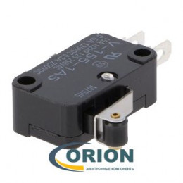 Микропереключатель V-155-1A5 ON-(ON) 250V 15A рычажного типа с роликом (контакты 4.8мм) OMRON