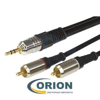 Шнур 3.5мм штекер - 2 х RCA штекер 3м Gold металл Rexant