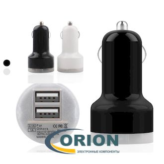 Автомобильный адаптер  5V 2100/1000mA с 2 USB разъемами RX-003 белый