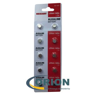 Батарейка AG4 (G4, LR66, LR626, 377A) 1.5V Rexant 6.8х2.6мм