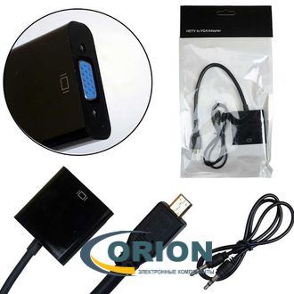 Переходник Видеоконвертер вход Micro HDMI - выход VGA + Audio L/R черный (с аудиокабелем)