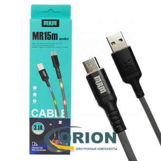 Шнур USB A штекер - USB micro-B(5P) штекер 1.0м (v2.0) 3.1A MR-15m с подсветкой от звука