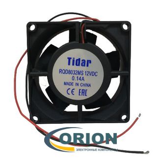 Вентилятор  80х80х32mm DC 12V 0.14A (скольжения) TIDAR RQD8032MS с гибким отводом 250мм 2 pin