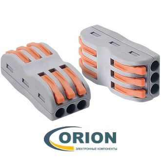 Клеммник зажимной 3 контакта PCT-223 (PCT-2-3) проходной 250V/2kV 32A RUICHI