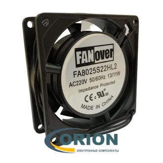 Вентилятор  80х80х25mm AC 220V 0.06A (скольжения) FANOVER FA8025S22HL2 с гибким отводом 310мм 2 pin