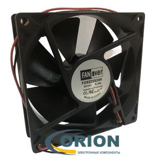 Вентилятор  92х92х25mm DC 24V 0.14А (скольжения) FANOVER FD9225S24H с гибким отводом 250мм 2 pin