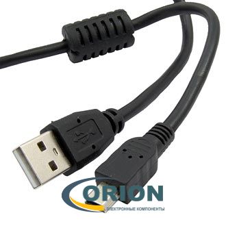 Шнур USB A штекер - USB mini-B(5P) штекер 1.8м (v2.0, ферритовый фильтр) SCZ