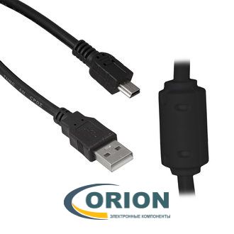 Шнур USB A штекер - USB mini-B(5P) штекер 1.8м (v2.0, ферритовый фильтр) RUICHI