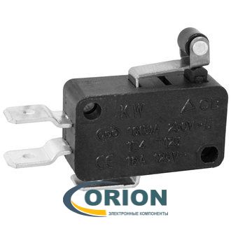 Микропереключатель KW7-21 ON-(ON) 250V 16(5)A рычажного типа с роликом 14мм