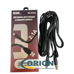 Шнур USB A штекер - USB micro-B(5P) штекер 3.0м (v2.0) резиновый плоский MRM RL55m черный