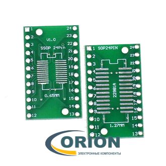 Переходник SOP24/SOIC24 1.27mm / SSOP24 0.65mm V1.0