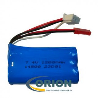 Аккумулятор 1200mAh 7.4V 14500 с проводом 2 pin JST + балансирочный провод