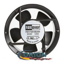 Вентилятор 172x172x51mm DC 24V 0.82A (качения) FANOVER FD17251B24H с гибким отводом 300мм 2 pin