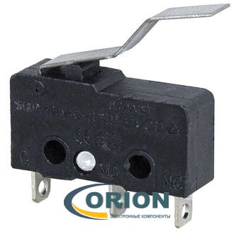 Микропереключатель KW3-03 ON-(ON) 250V 5(2)A рычажного типа (угловая планка)