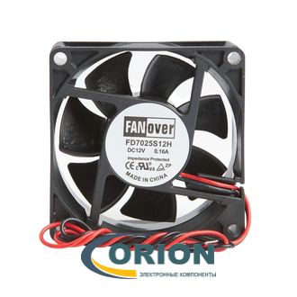 Вентилятор  70х70х25мм DC 12V 0.16A (скольжения) FANOVER FD7025S12H с гибким отводом 300мм 2 pin