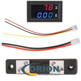 Цифровой вольтамперметр постоянного тока 0...50А/0...100V красный/синий + шунт [ZN-DC-P1-V1.3]