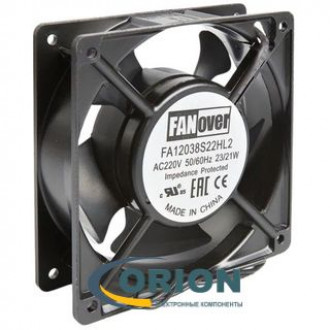 Вентилятор 120x120x38mm AC 220V 0.09/0.08A 21/19W(скольжения) FANOVER FA12038S22HL2 с гибким отводом 310мм 2 pi