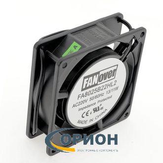 Вентилятор  80х80х25mm AC 220V 0.05A (качения) FANOVER FA8025B22HL2 с гибким отводом 310мм 2 pin
