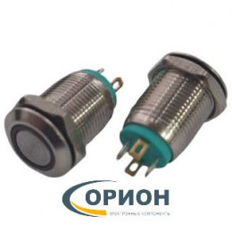 Кнопка QN12-C1   5V зеленая подсветка OFF-(ON) 36V 2A IP67 (плоская/клеммы)
