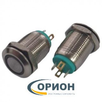 Кнопка QN12-C1   5V зеленая подсветка OFF-(ON) 36V 2A IP67 (плоская/клеммы)