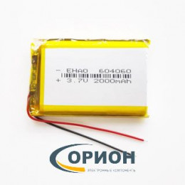 Аккумулятор LP604060 3.7V 2000mAh схема защиты гибкие выводы 2 pin