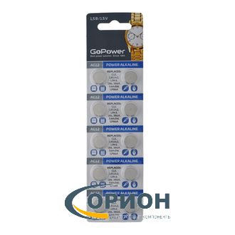 Батарейка AG12 (G12, LR43, LR1142, 386A, SR43W) 1.5V GoPower 11.6х4.2мм