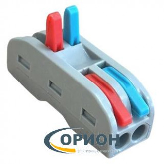 Клеммник зажимной 2 контакта PCT-222 (PCT-2-2) проходной цветной 250V/4kV 32A