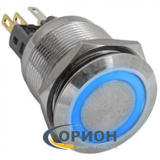 Кнопка GQ22-11E/B/N  12V синяя подсветка ON-(OFF)+OFF-(ON) 220V 5A IP65 (плоская/клеммы)