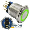 Кнопка GQ22-11ZE/G/N  12V зеленая подсветка ON-OFF+OFF-ON 220V 5A IP65 (плоская/клеммы)