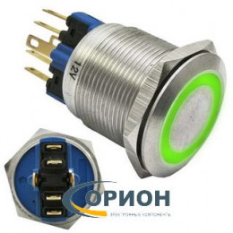 Кнопка GQ22-11ZE/G/N  12V зеленая подсветка ON-OFF+OFF-ON 220V 5A IP65 (плоская/клеммы)
