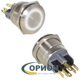 Кнопка GQ22-11ZE/W/N  12V белая подсветка ON-OFF+OFF-ON 220V 5A IP65 (плоская/клеммы)