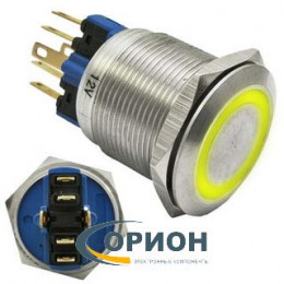 Кнопка GQ22-11ZE/Y/N  12V желтая подсветка ON-OFF+OFF-ON 220V 5A IP65 (плоская/клеммы)
