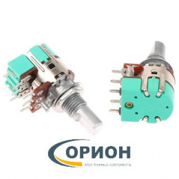 Резистор переменный     50ком x 2  0,033Вт [LOG] с выключателем 16V/1A, L-15 (Mark: A50K)